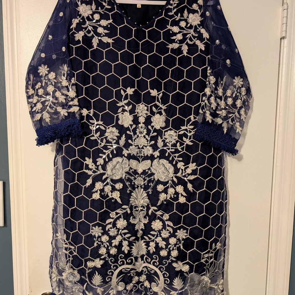Nakoosh Organza Blue And Silver Pakistani Suit